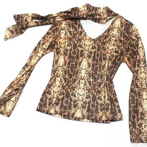 SnakeSkin • Faux Scarf V Neck Top